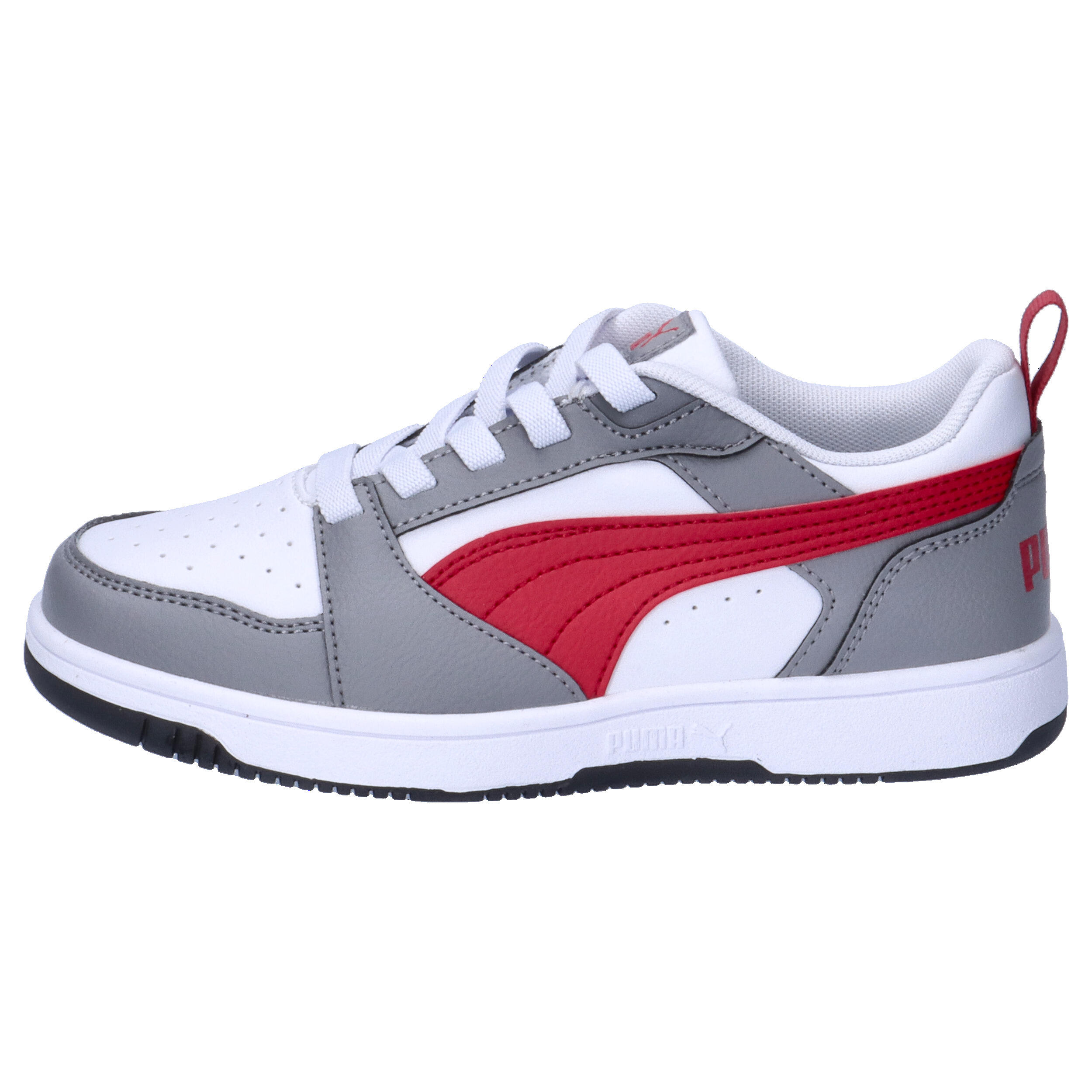 Puma Rebound V6 Lo AC PS Unisex Kinder Sneaker 396742 09 weiß/grau/rot 10/15