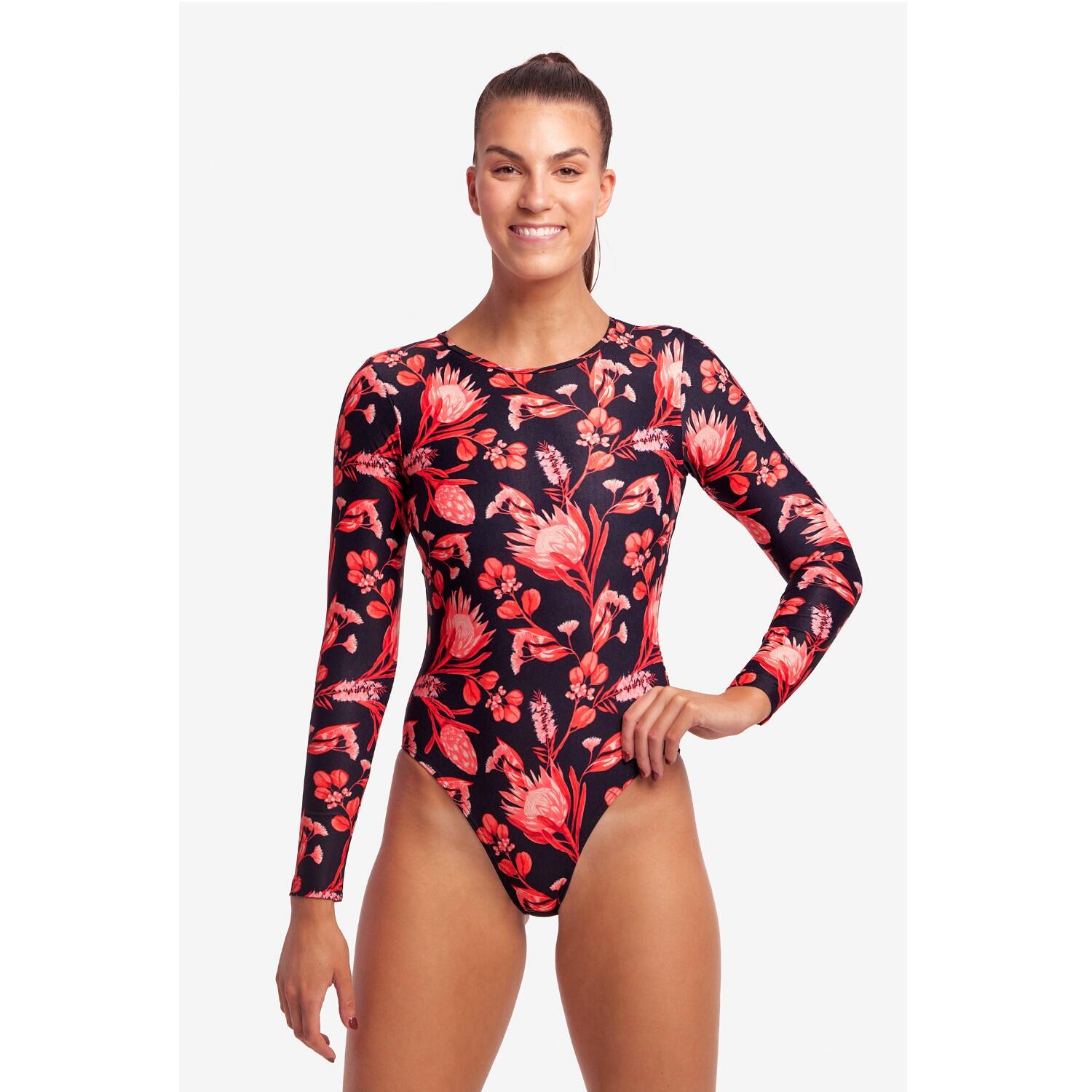 Funkita Badeanzug langarm für Damen Acacia Rose chlorresistent 4/7