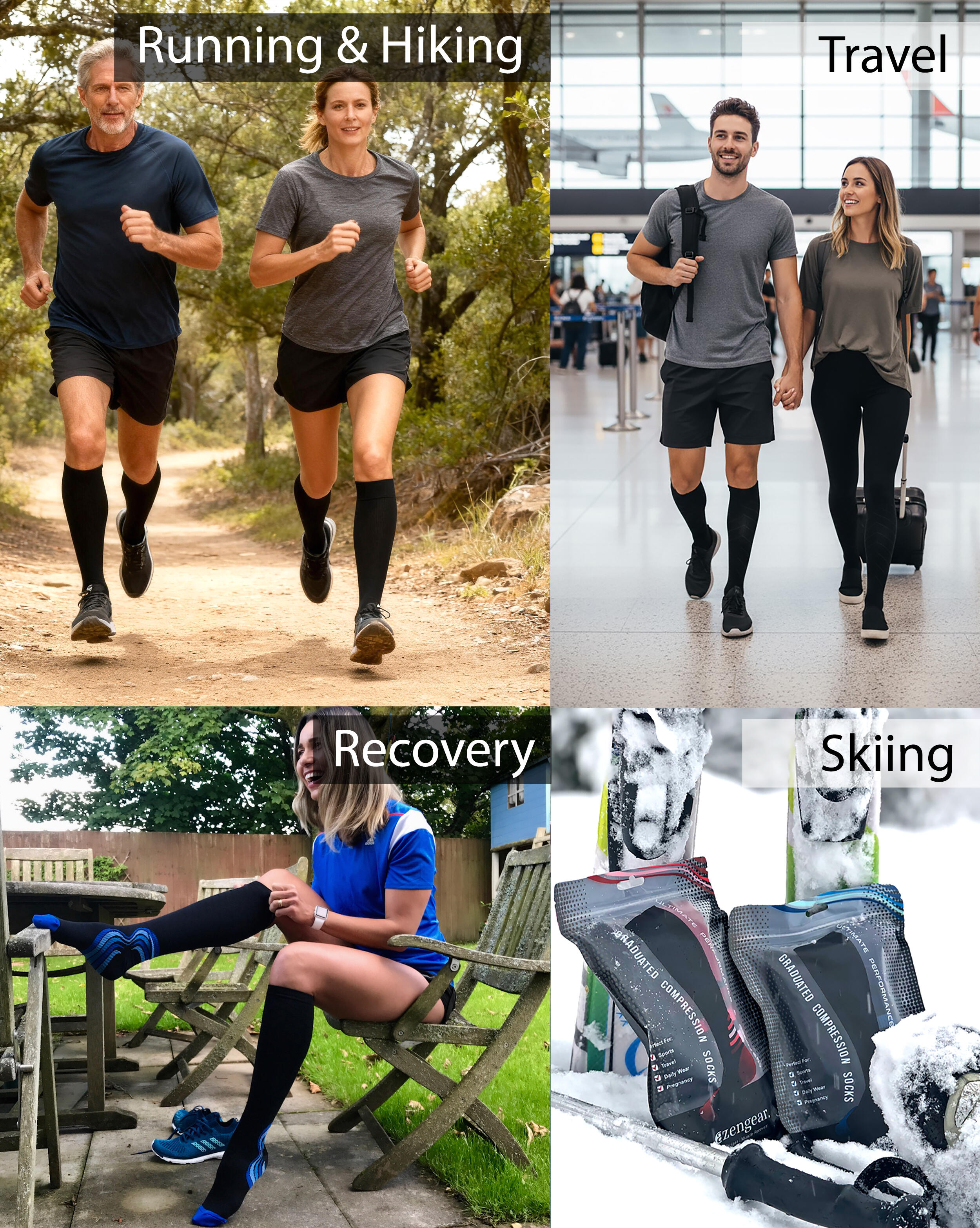 Compressiekousen dames heren sport, hardlopen, vliegen, reizen, wandelen 5/6