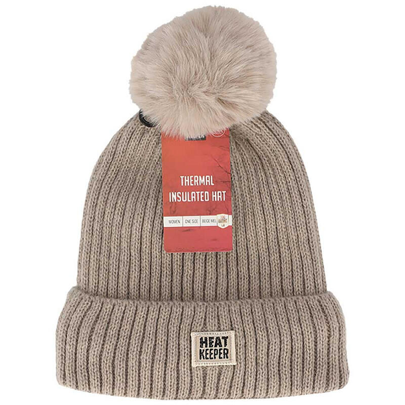 Heatkeeper Damen Thermo-Pomponmütze in Beige Melange 3/3