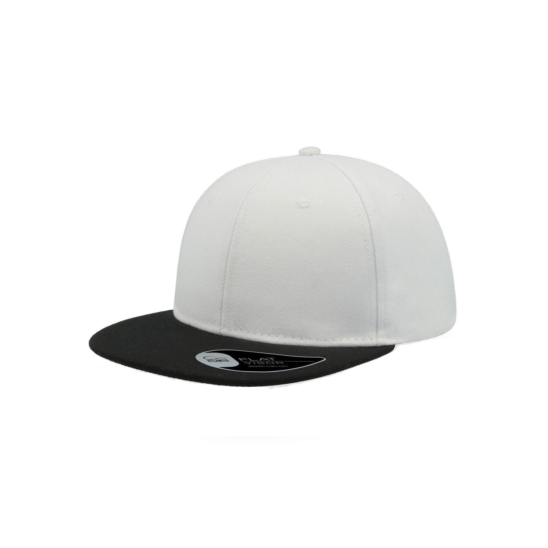 Snap Back Flat Visor 6 Panel Cap (White/Black) 1/4