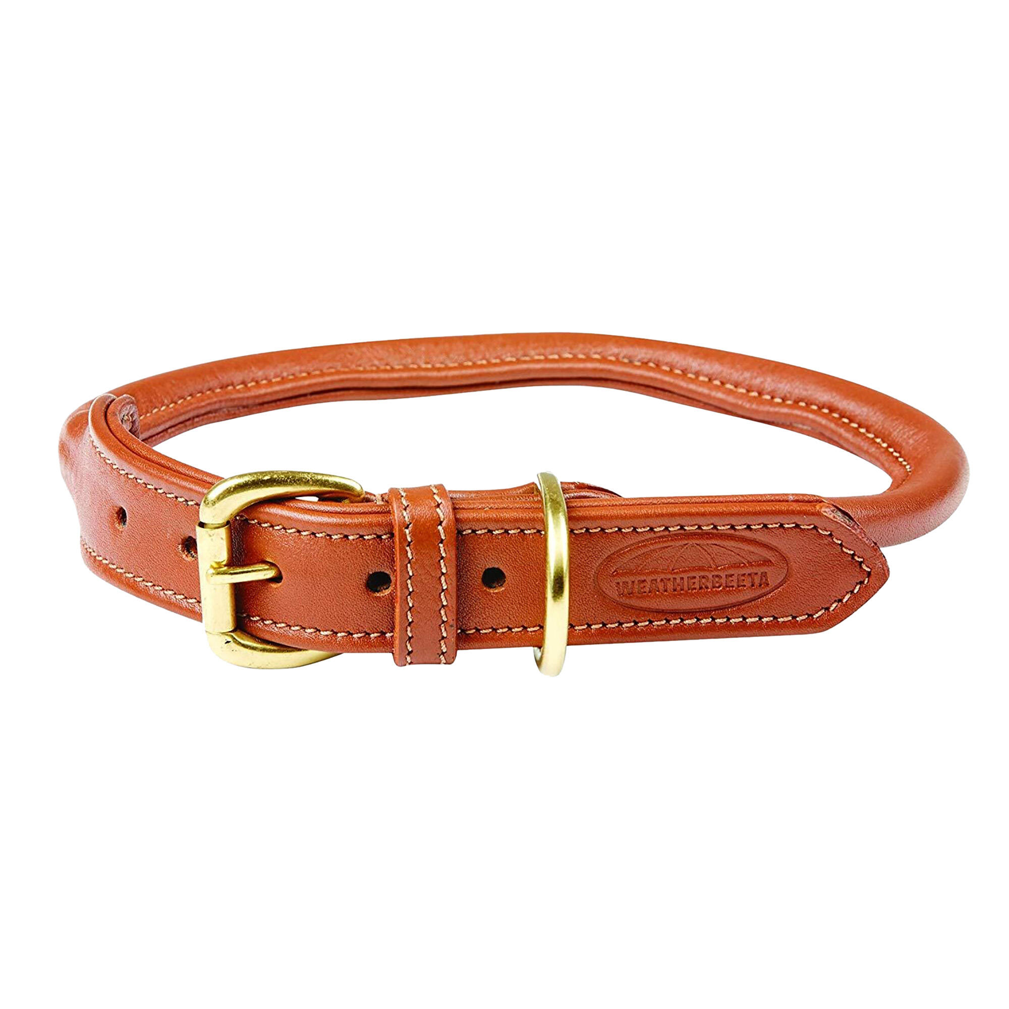 Rolled Leather Dog Collar (Tan) 1/2