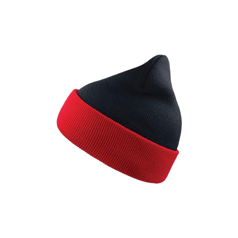 Wind Double Skin Beanie With Turn Up (Navy/Red)