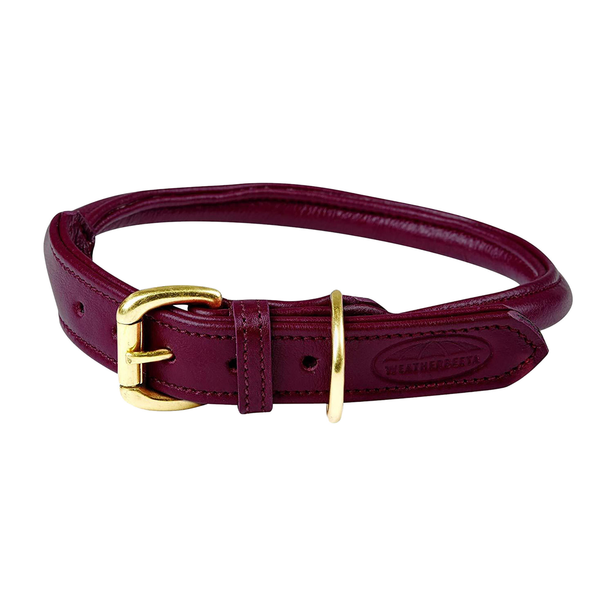 Rolled Leather Dog Collar (Maroon) 1/2