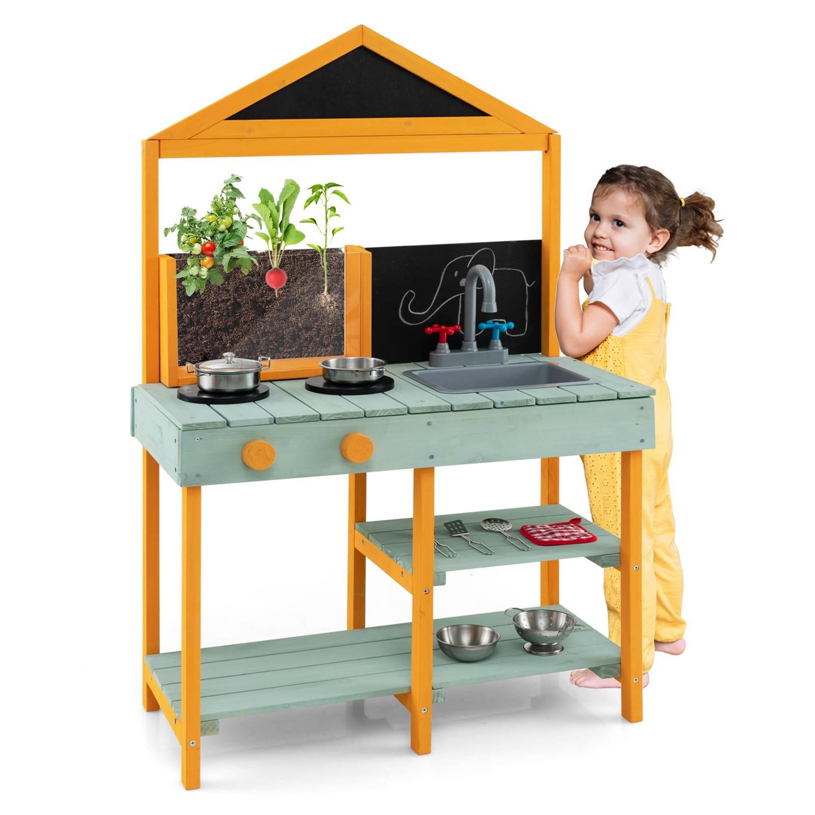Kitchen Pretend Playset Kids Outdoor Kitchen Toy Planter