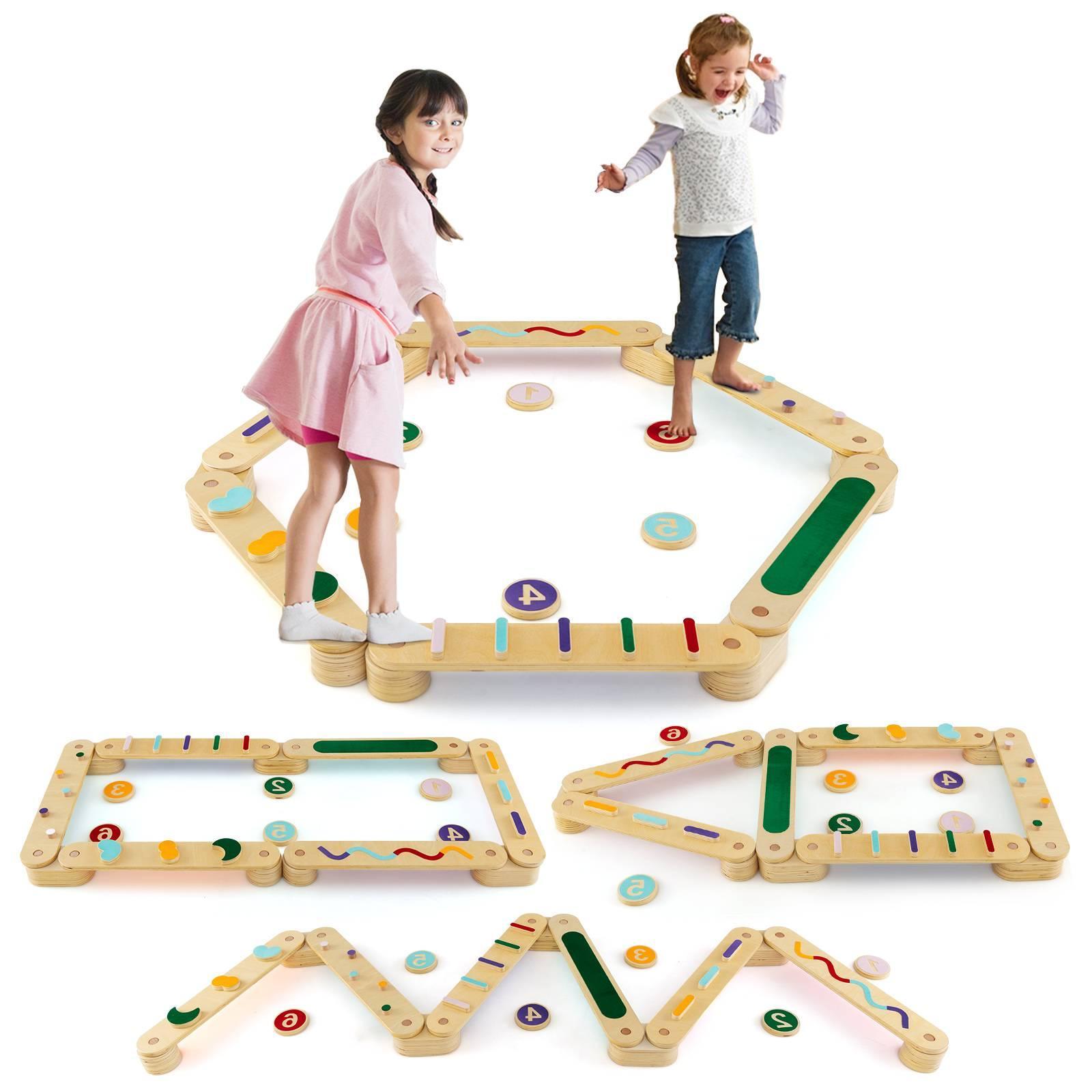 Wooden Balance Beam Set with Stepping Stones Gymnastics Obstacle Course Toy