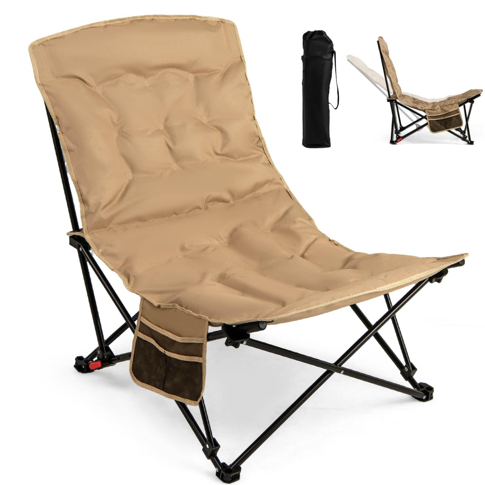 Outdoor Portable Folding Camping Chair for Adults w/Adjustable Backrest Beach