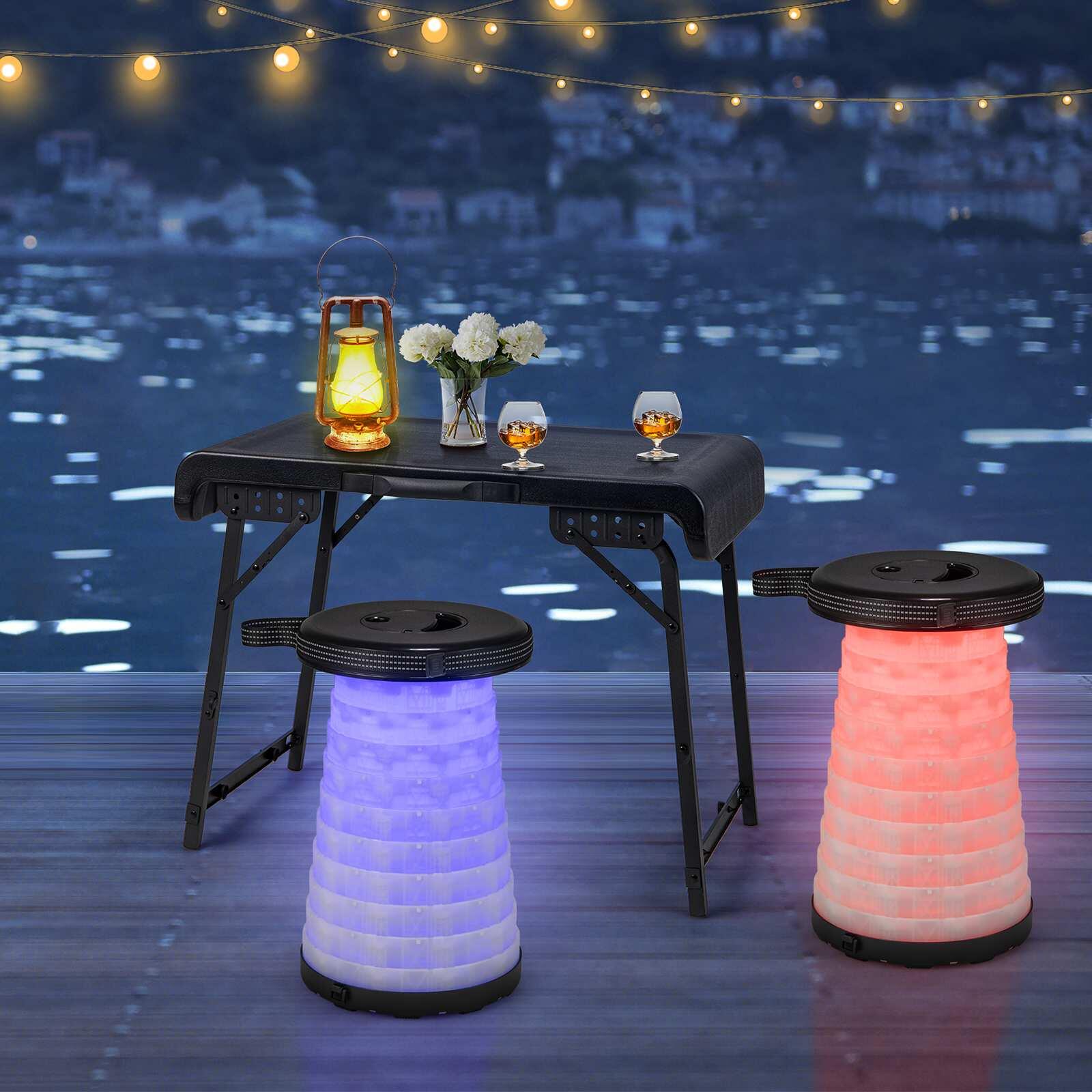3pcs Camping Table Stool Set Picnic LED Telescopic Stools Outdoor Activity Seats