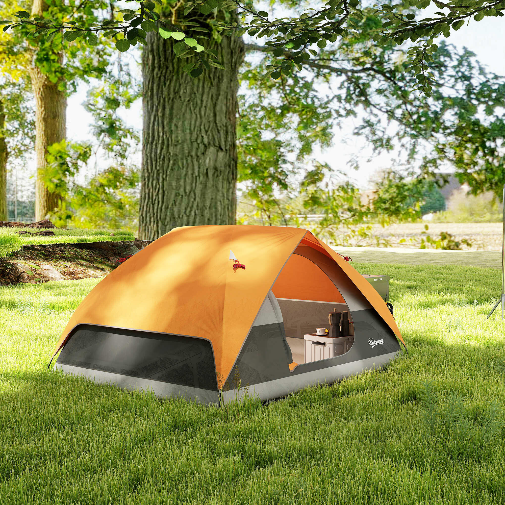 Tenda de campismo 205x275x135 cm laranja e cinzento Outsunny 2/7