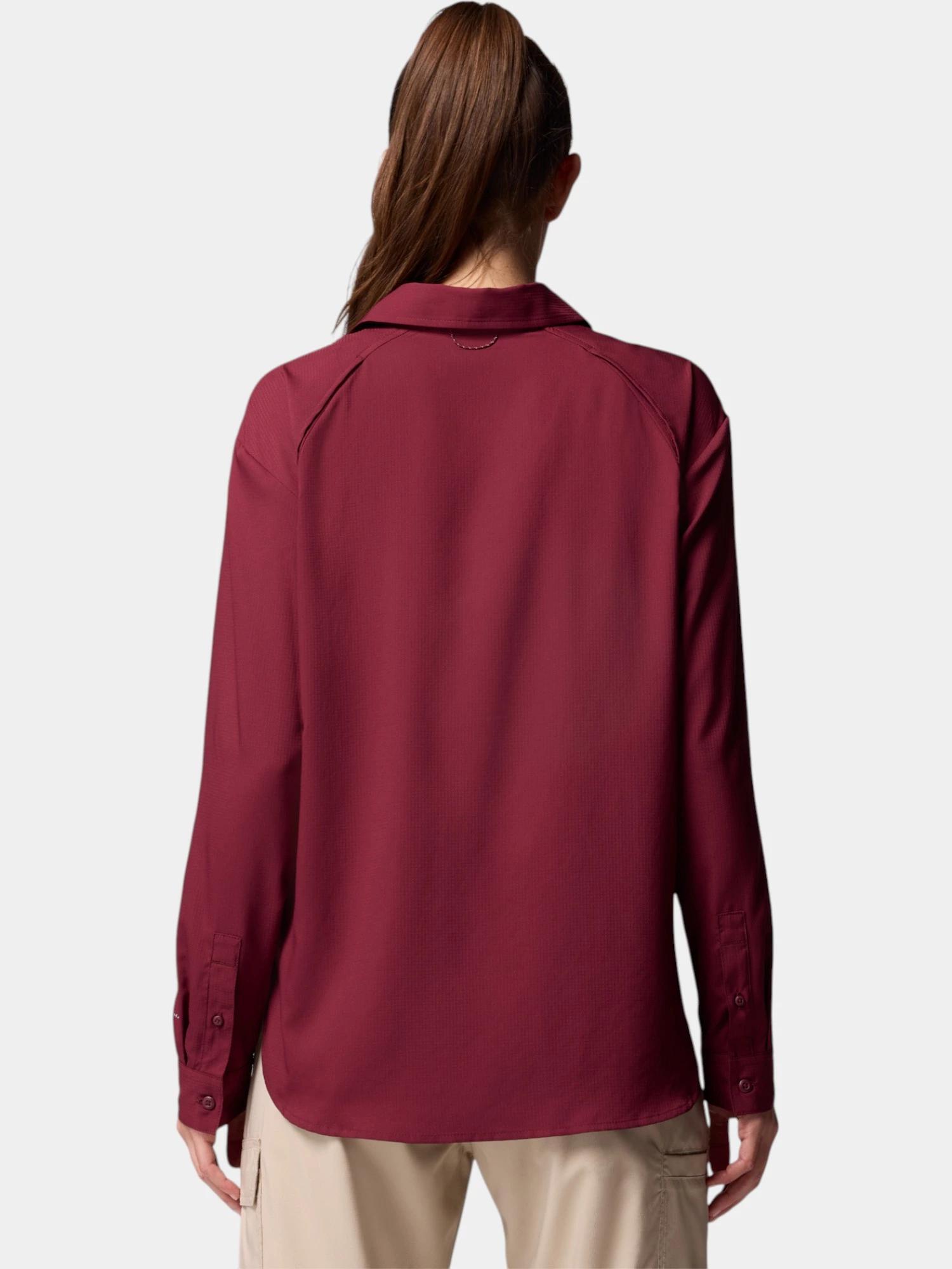 Chemise Columbia Omni-Shade Femme, Manches Courtes, Taille XL, Couleur Rouge/bordeaux, Avec Défaut