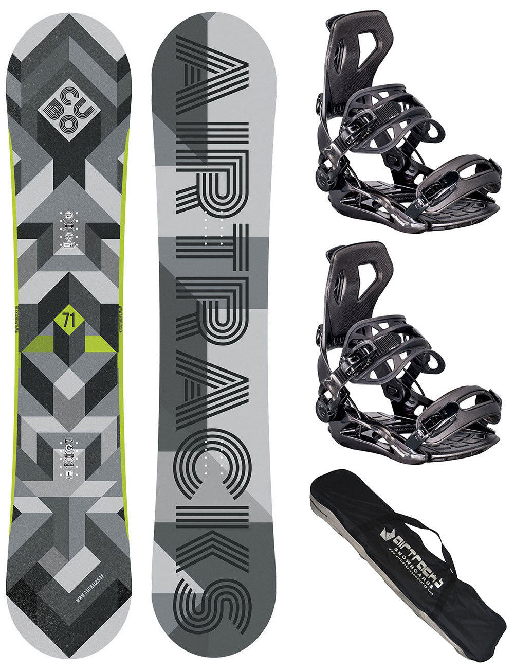 AIRTRACKS Pack Snowboard Homme: Planche Cubo Wide + Fixation Master XL + Sac