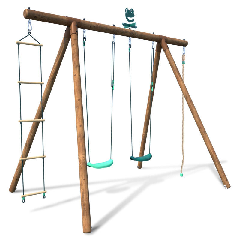 Portique en bois rond 4 agrès avec corde et échelle ERNEST 1/5