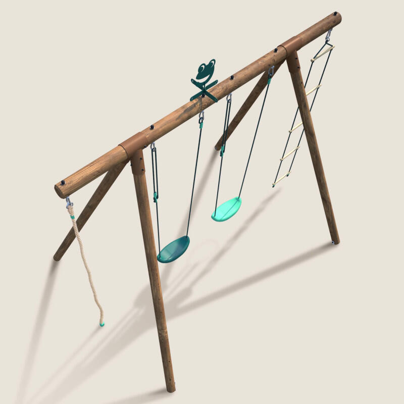 Portique en bois rond 4 agrès avec corde et échelle ERNEST 5/5