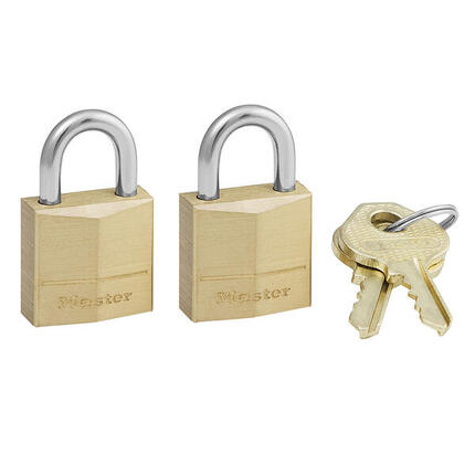 Set van 2 kleine sleutelhangsloten met messing huis, Goud, 3,4 x 2 x 1 cm