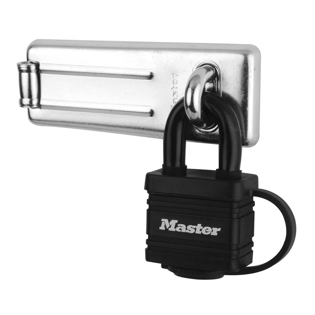 7804704EURD Pack Including Door Hasp and Keyed Padlock, Black