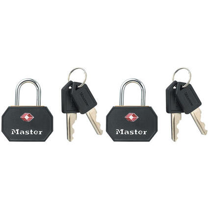 Master Lock 4681EURTBLK Pack de 2 Cadenas à Clés TSA, Noir, 4 x 3 x 2,2 cm