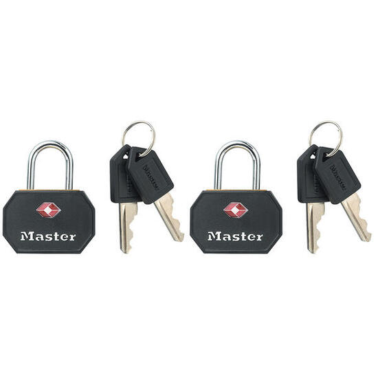 Master Lock 4681EURTBLK Pack de 2 Cadenas à Clés TSA, Noir, 4 x 3 x 2,2 cm
