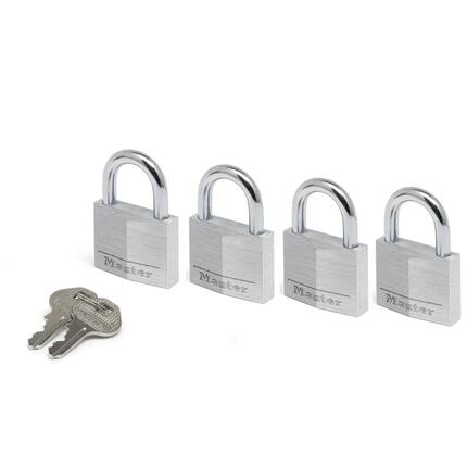 4 aluminium hangsloten, Sleutel, 40 x 59 x 13 mm
