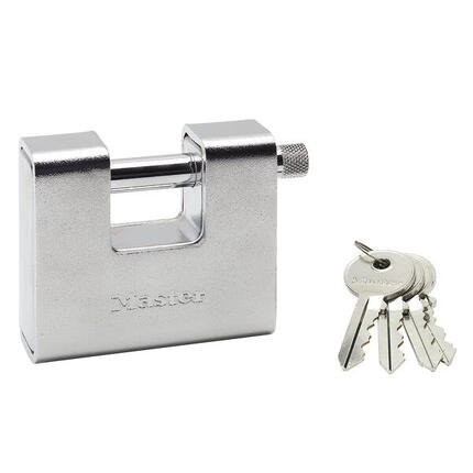 Rechthoekig zinken hangslot met sleutel, Grijs, 8 x 9,5 x 2,9 cm