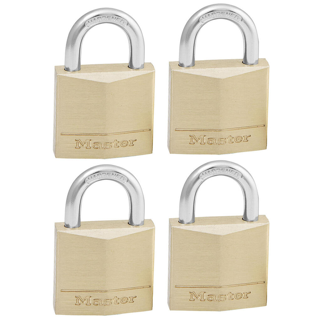 130EURQNOP Pack of 4 Key Padlocks with Brass Body, Gold, 4,9 x 3 x 1,2 cm
