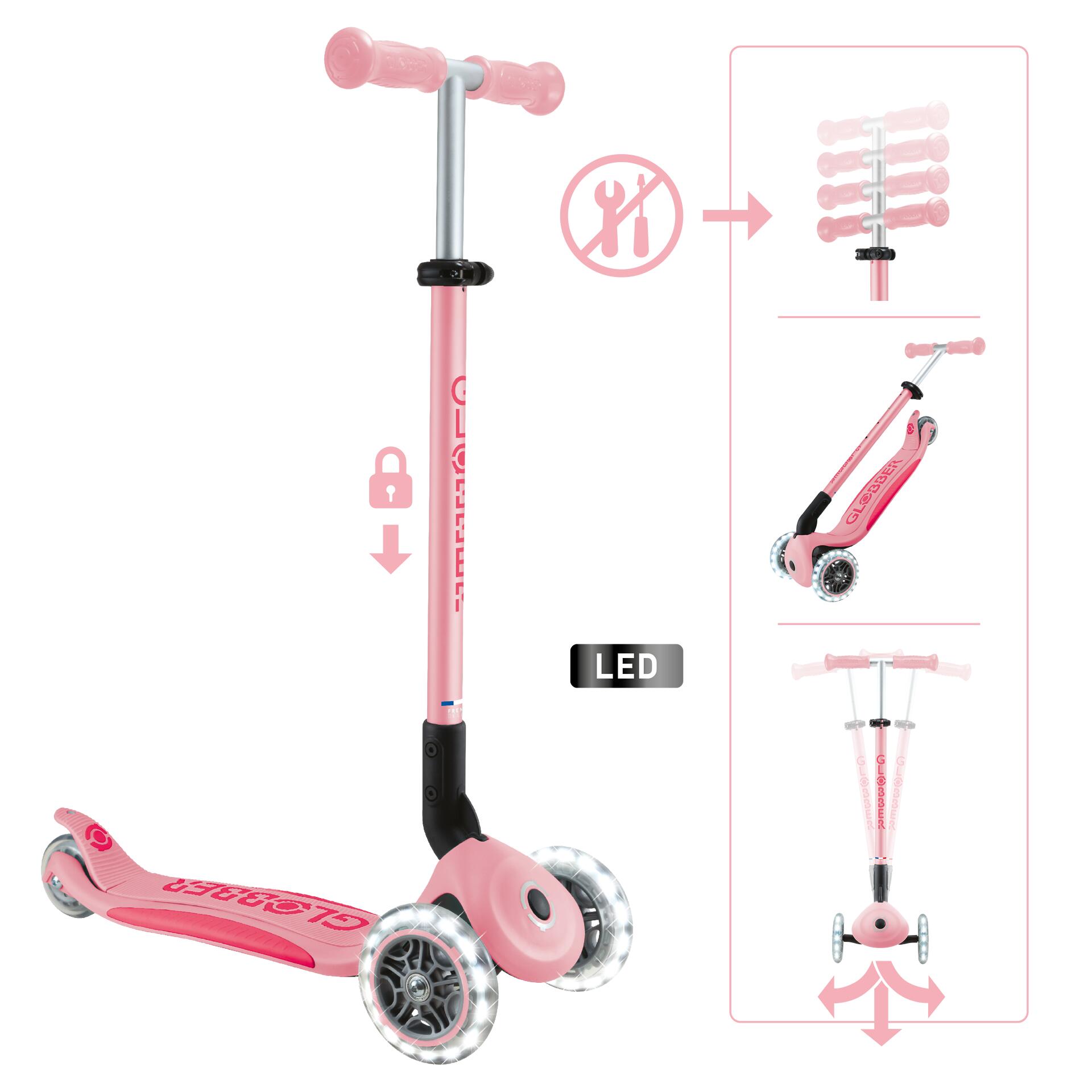 Globber - Trottinette Elite Lights - Rose Pastel - Trottinette - Rose - Taille Unique - Decathlon