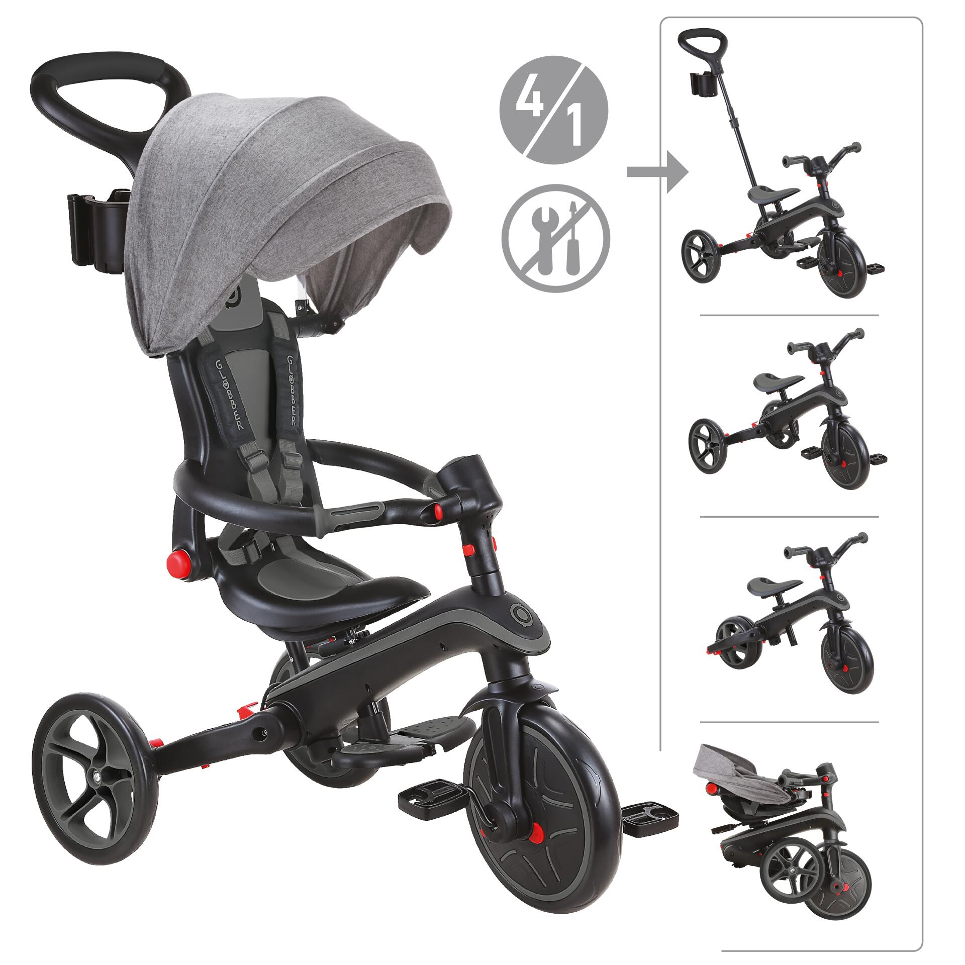 GLOBBER Scooter Laufrad / Dreirad  Trike Explorer 4 in 1 Foldable  Black Grey