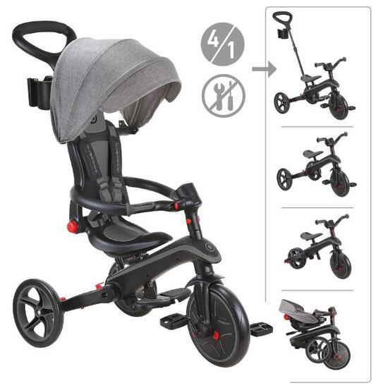 Tricycle EXPLORER 4-en-1 Évolutif & Pliable - Gris