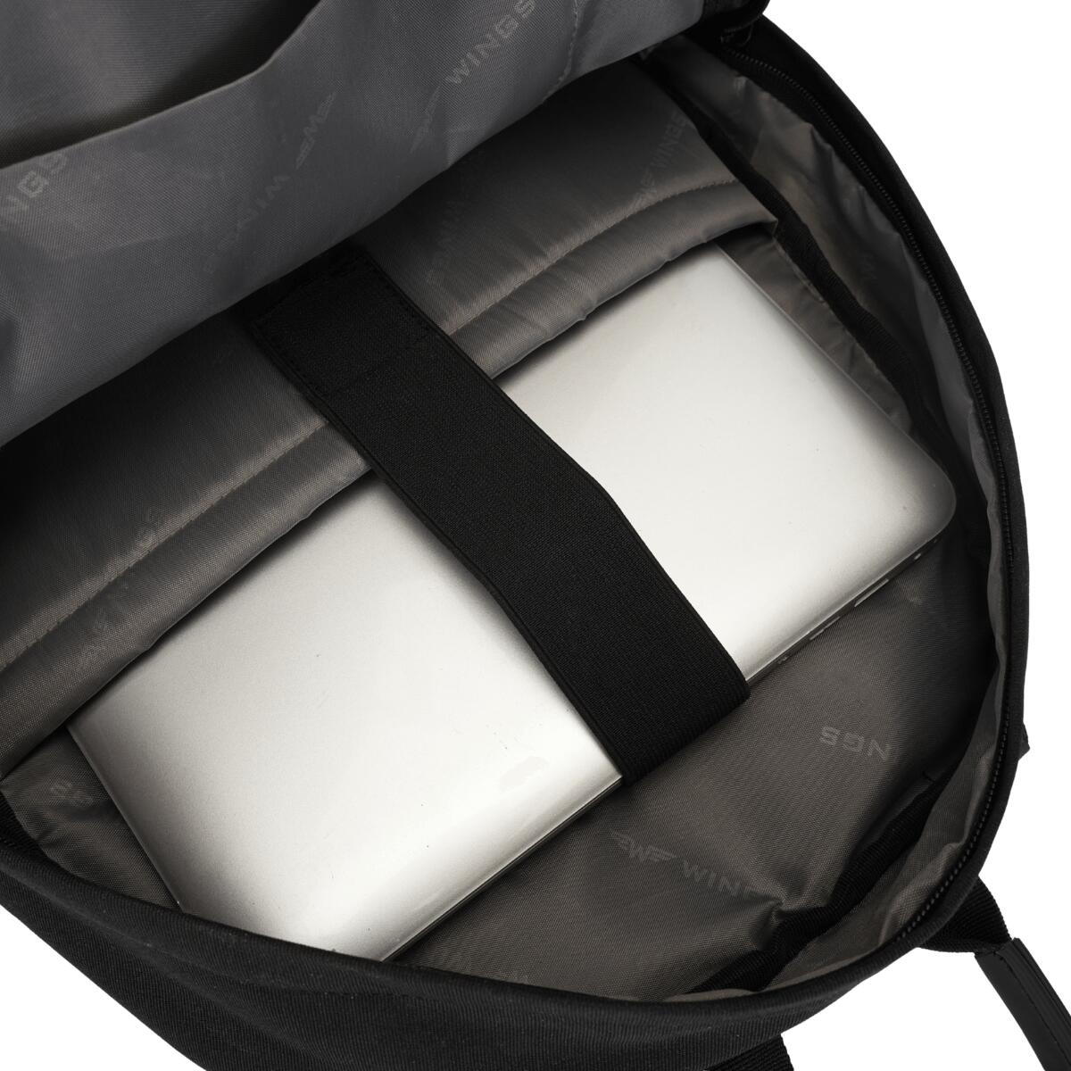 WINGS VIREO Zwarte Schoolrugzak 15L met Laptopvak 15,6” & Bidonvak 6/7