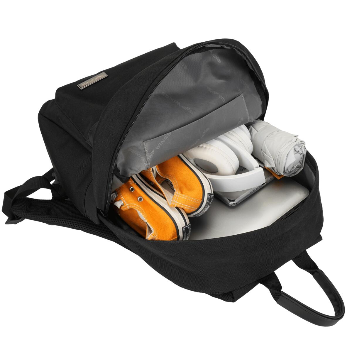 WINGS VIREO Zwarte Schoolrugzak 15L met Laptopvak 15,6” & Bidonvak 7/7