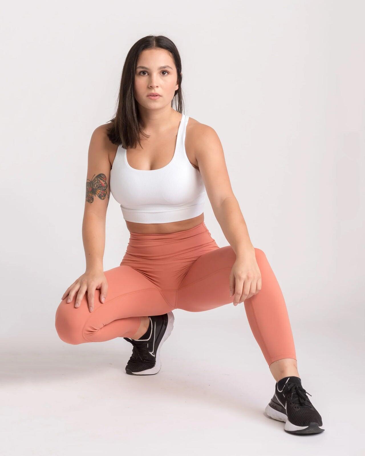 Legging femme 7/8 pour yoga & pilates rose saumon 3/4