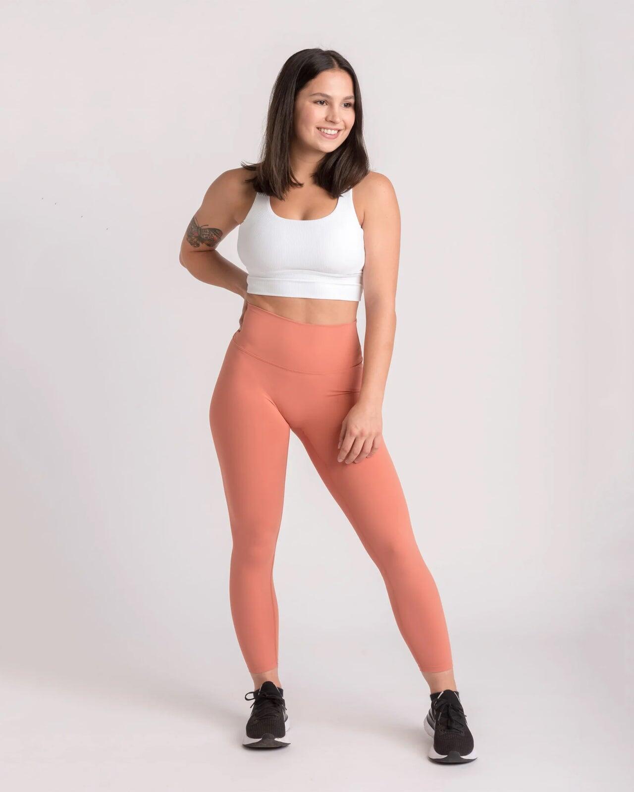 Legging femme 7/8 pour yoga & pilates rose saumon 2/4