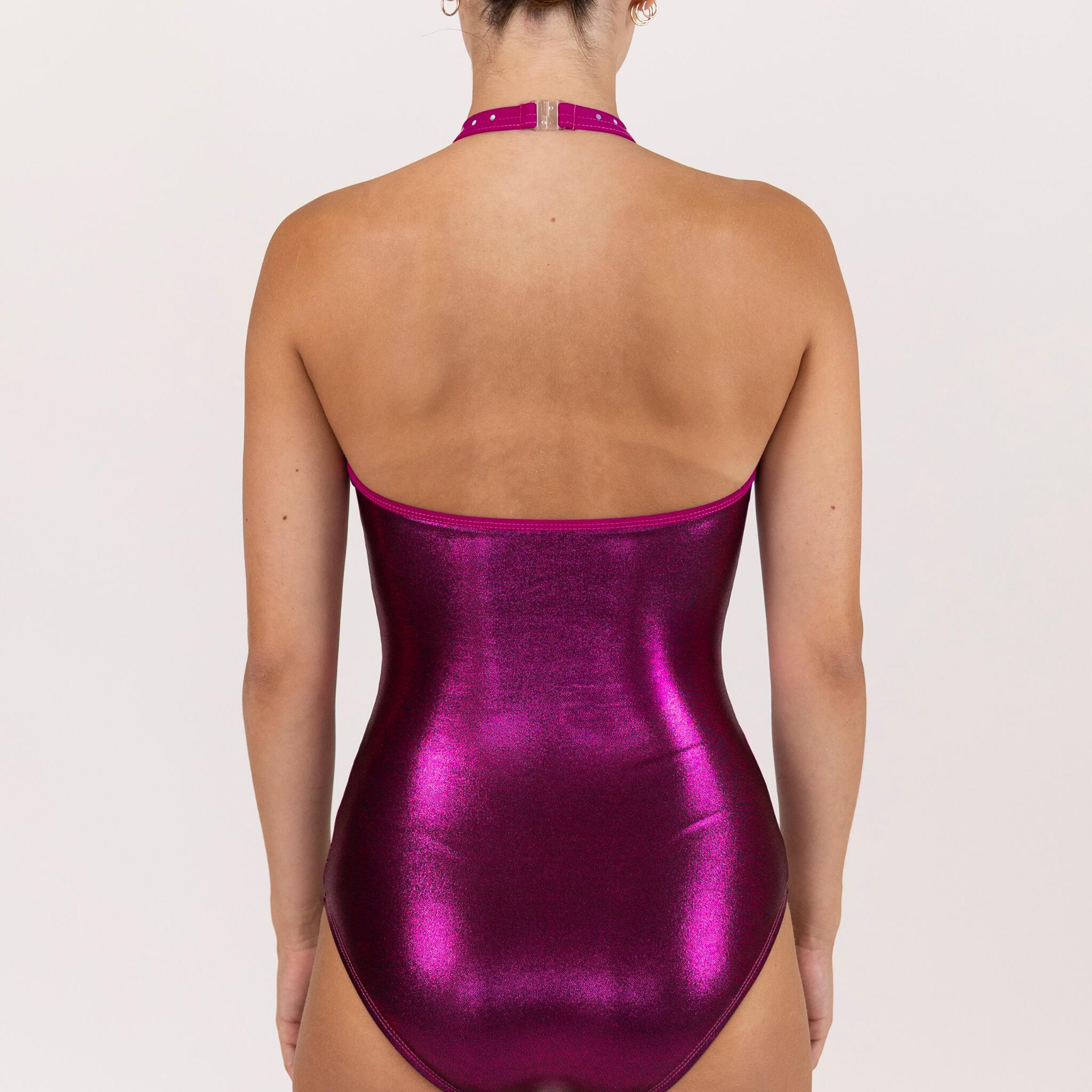 Justaucorps de Gymnastique Col Montant Burgundy Brillant Femme 3/5