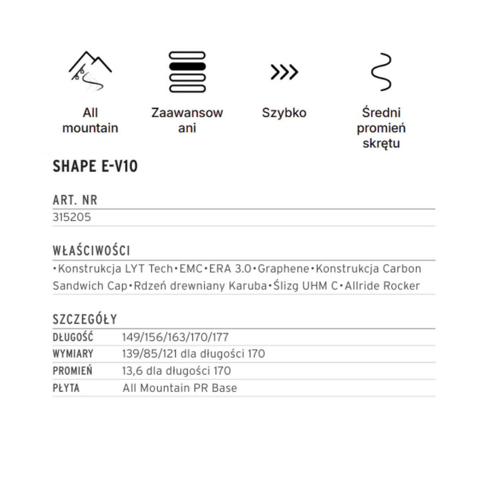 Narty HEAD Shape e-V10 + wiązania PR 11 GW 2026 170 cm