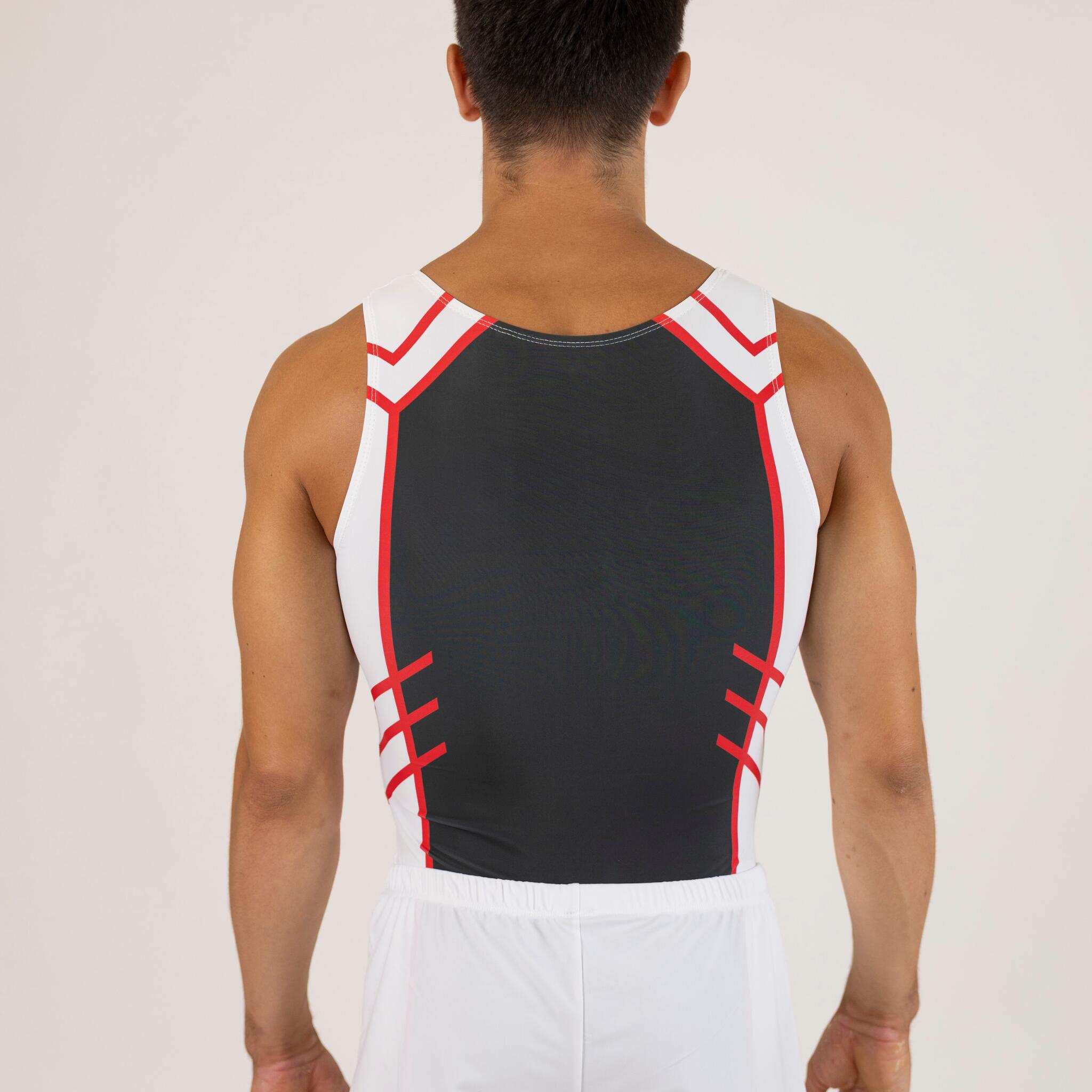 Maillot de gymnastique gris et rouge homme 3/4
