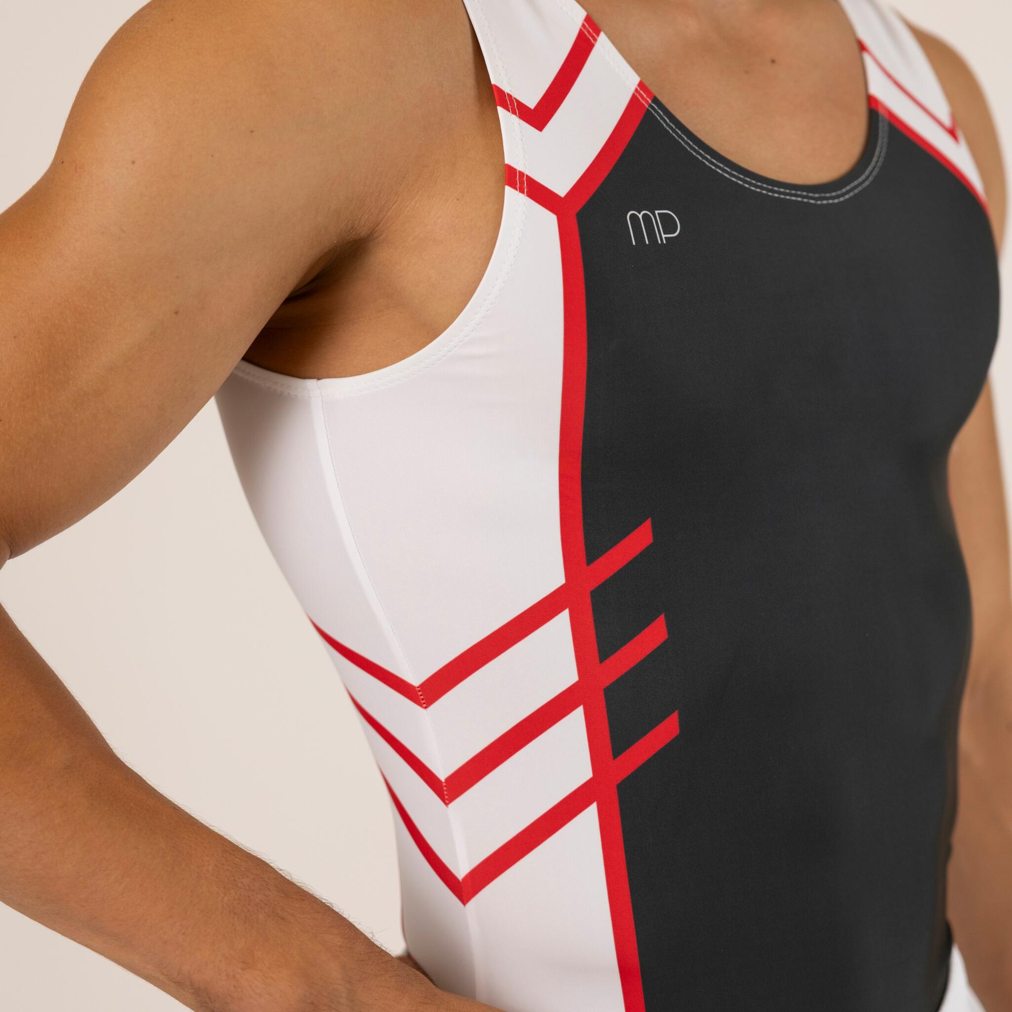 Maillot de gymnastique gris et rouge homme 2/4