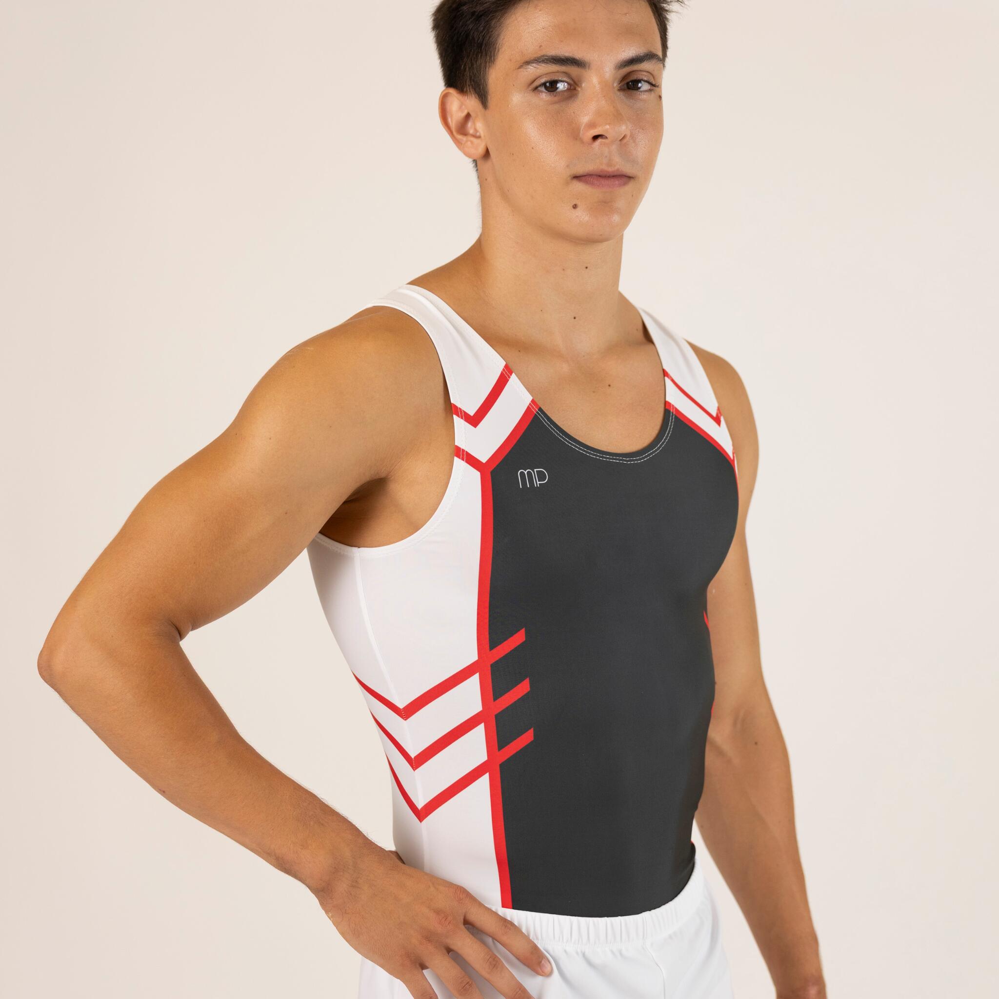 Maillot de gymnastique gris et rouge homme 4/4