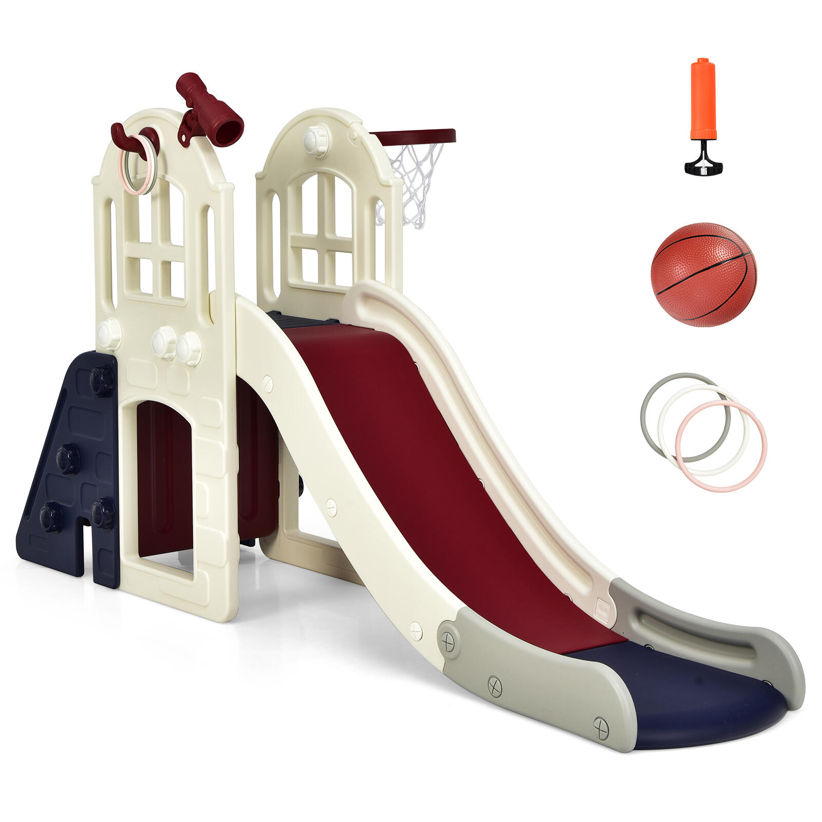 Kids Slide Sets Climber Tunnel House Play Center w/Basketball Hoop Blue