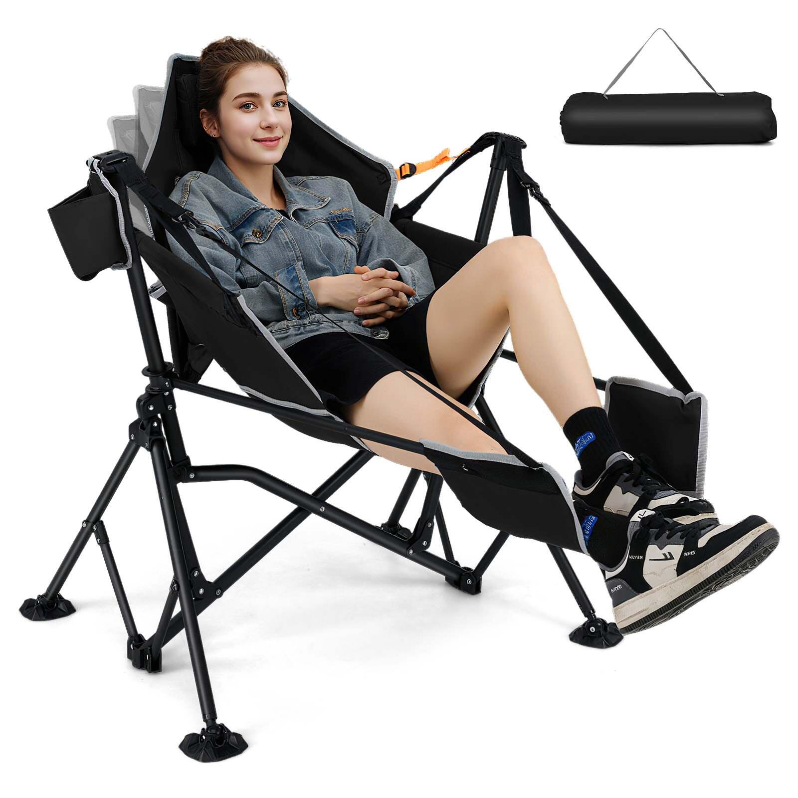 Oversized Folding Hammock Chair w/Footrest Adjustable Backrest Swing