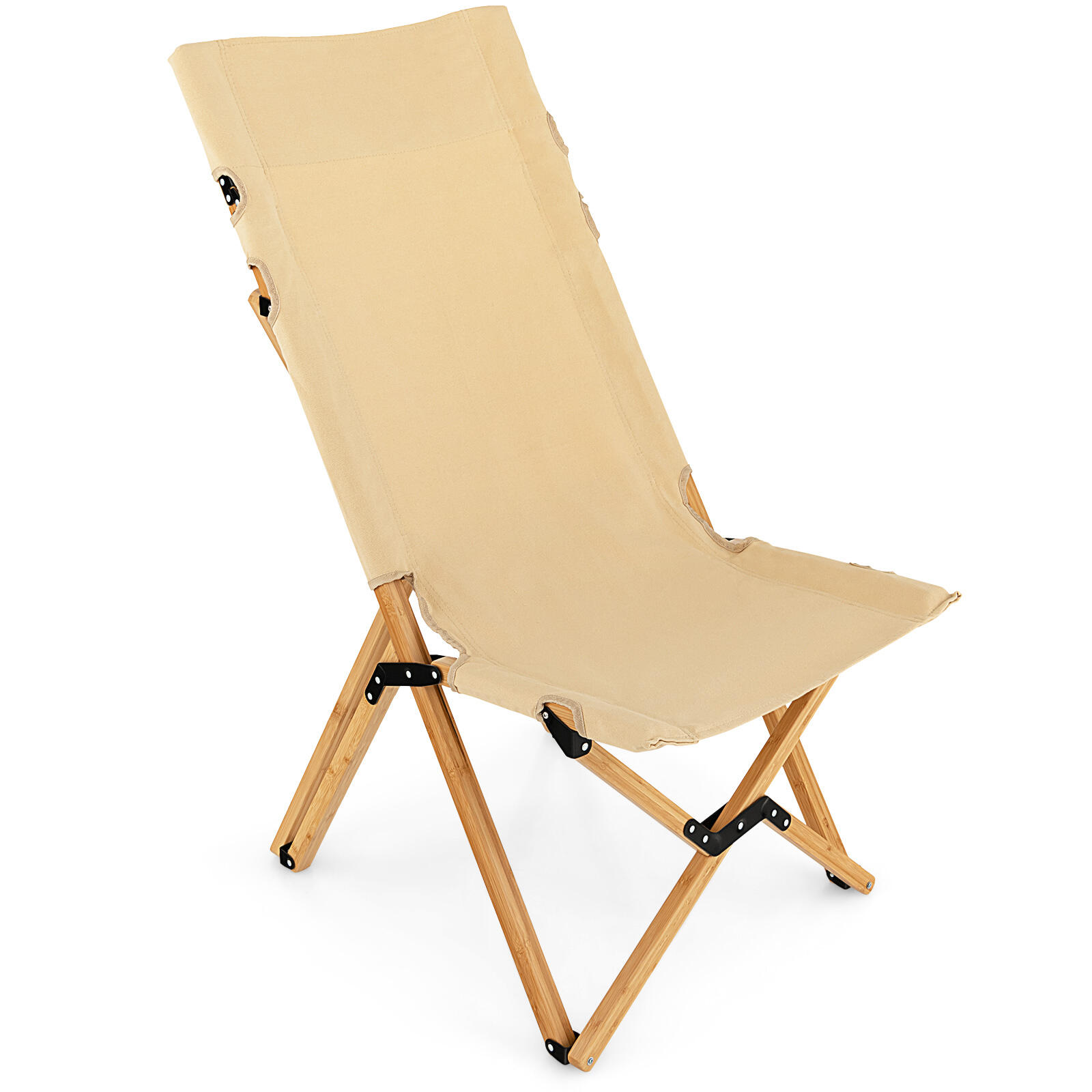 Portable Camping Chair Bamboo Beach Chair Adjustable w/Carry Bag Patio Beige