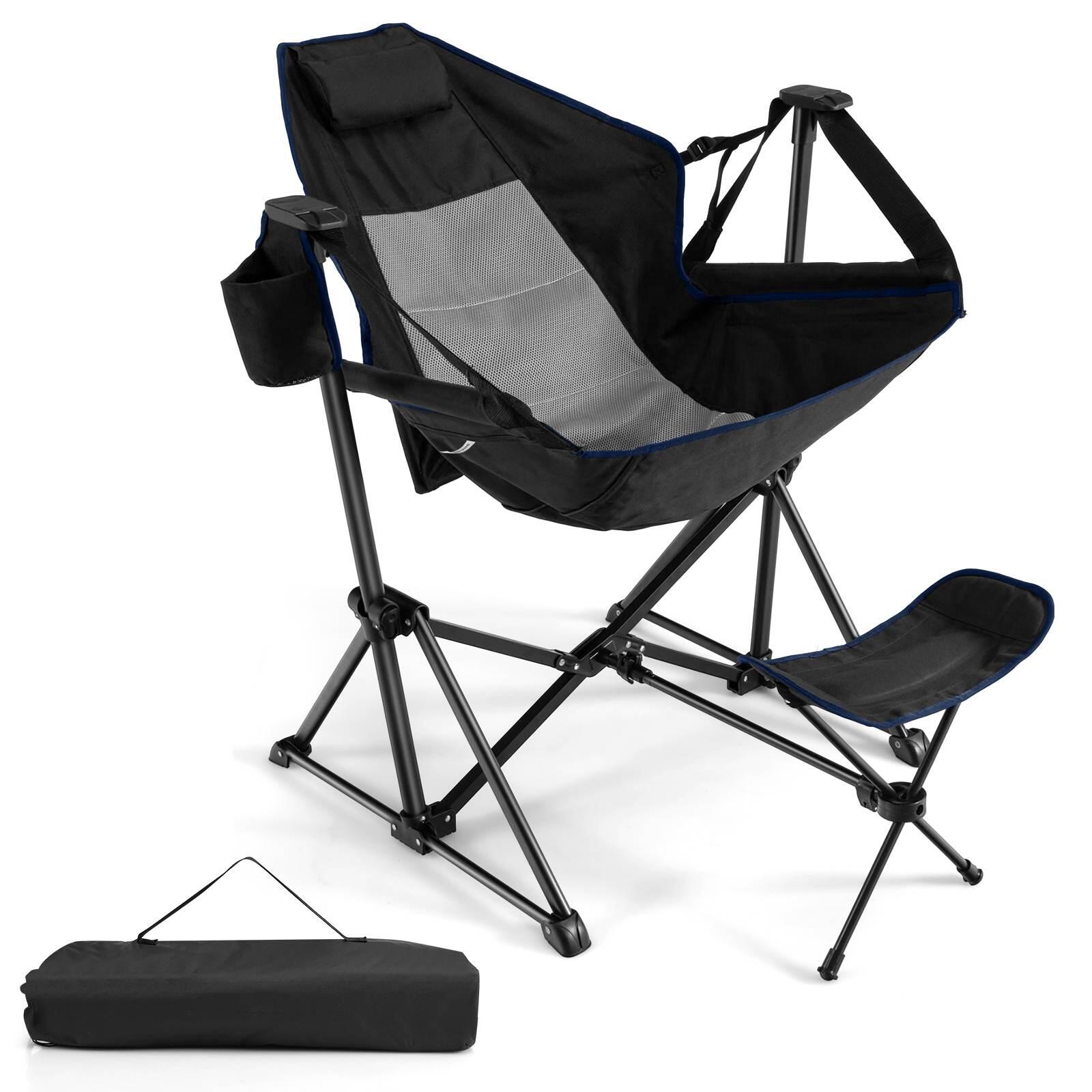 Camping Lounge Chair Folding Outdoor Reclining w/Adjustable Backrest