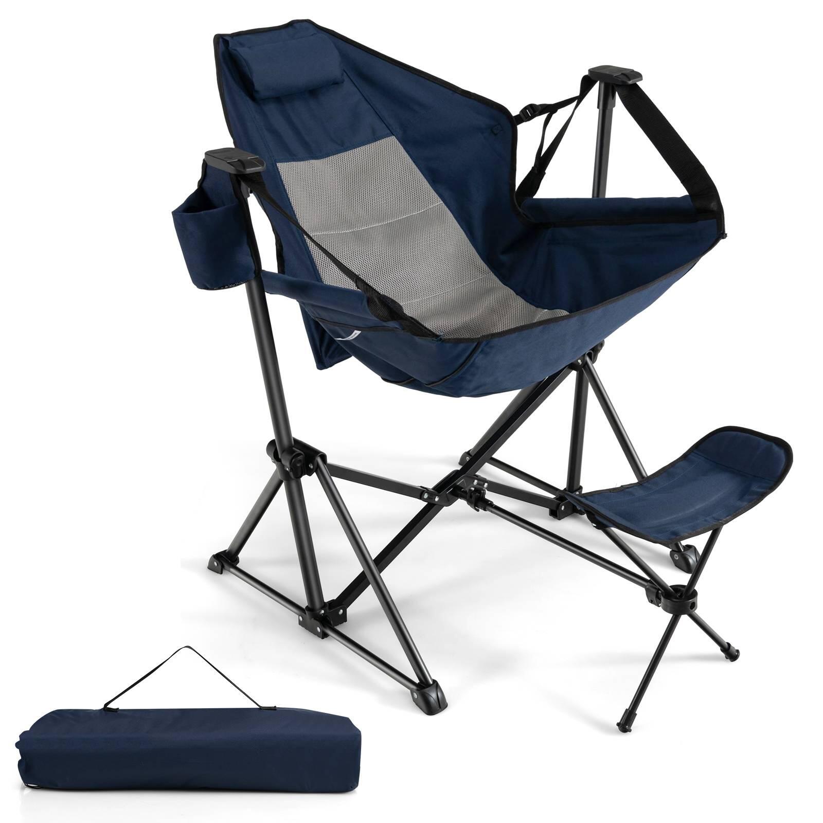 Camping Lounge Chair Folding Outdoor Reclining w/Adjustable Backrest