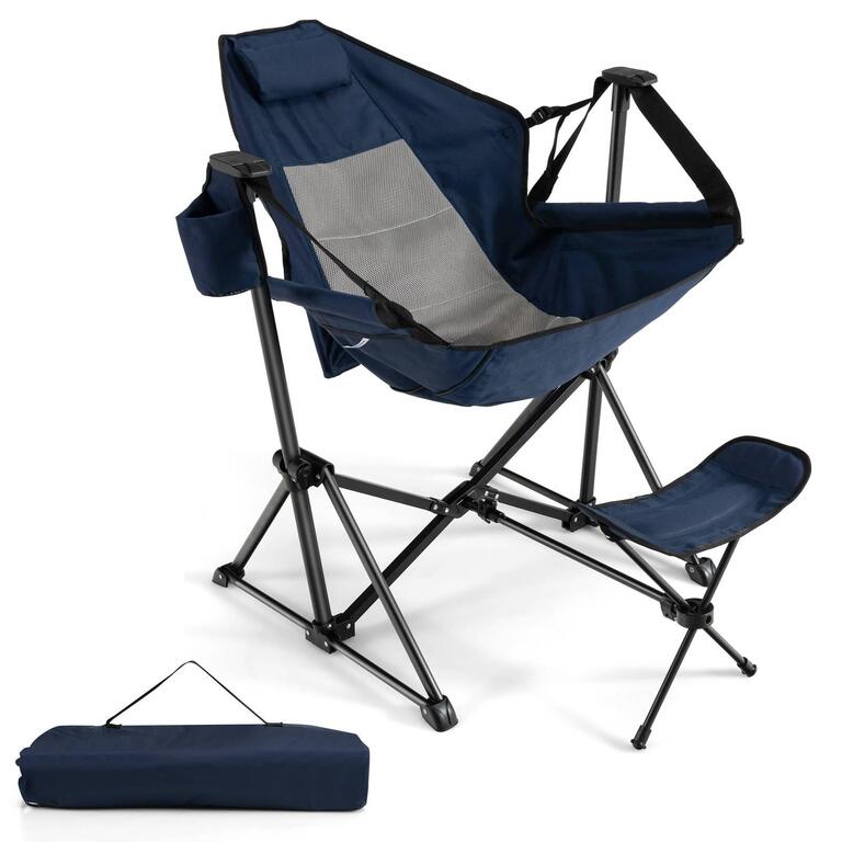 Reclining folding camping lounge chair with adjustable backrest