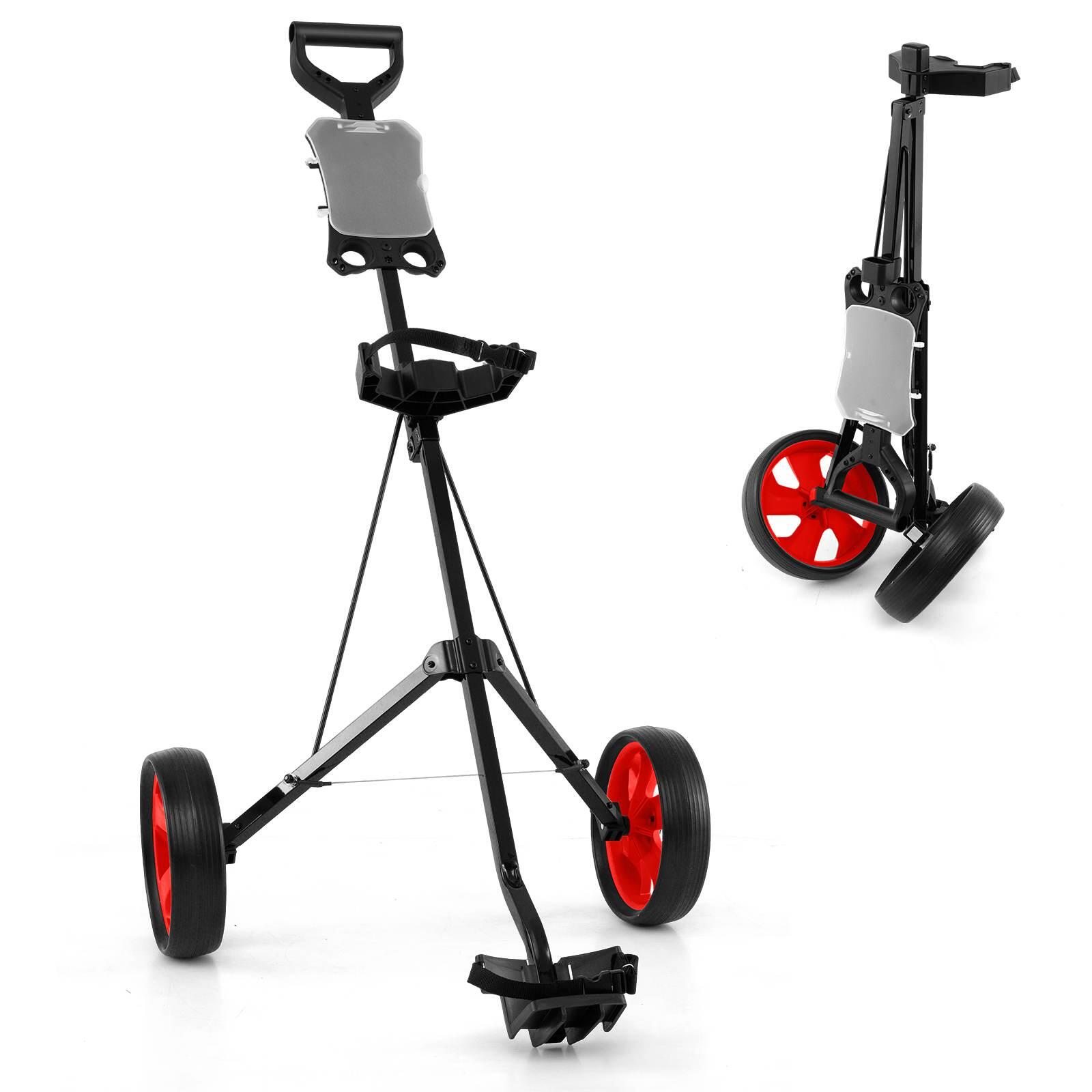 2-Wheel Foldable Golf Trolley w/Scorecard Holder Upper/Lower Bracket