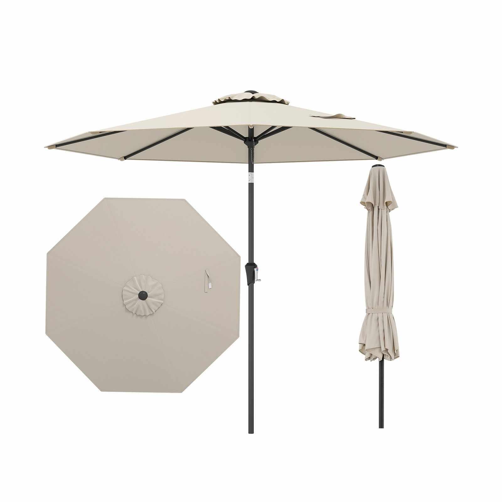 2.7M Beach Umbrella Tilting Parasol Sun Shelter Shade Outdoor Canopy Beige