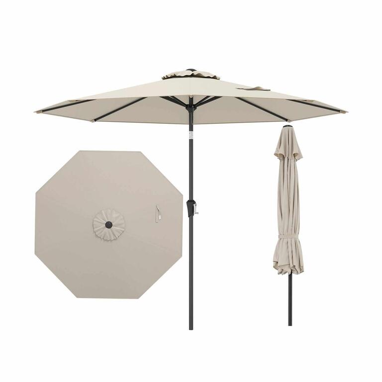 2.7M Beach Umbrella Tilting Parasol Sun Shelter Shade Outdoor Canopy Beige