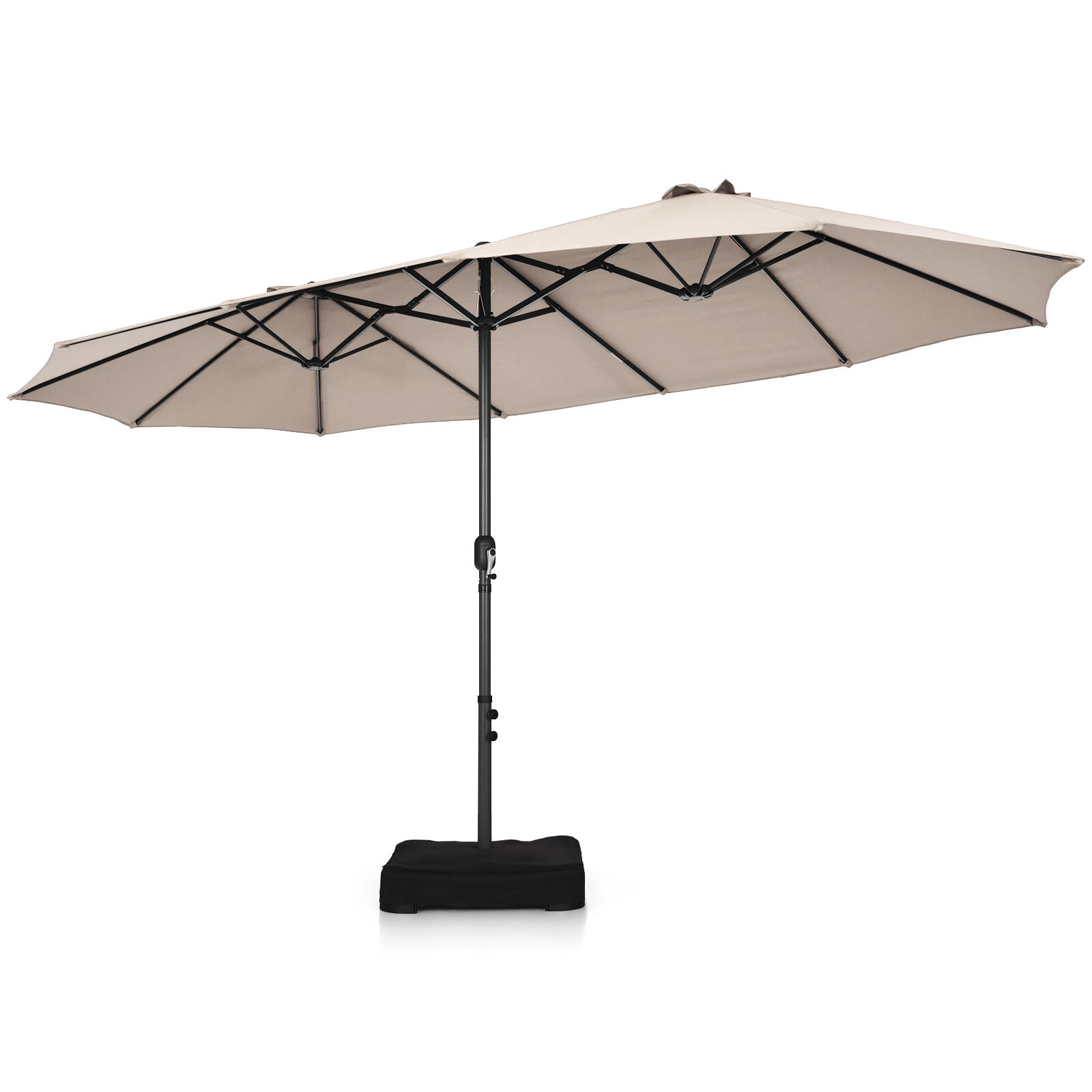 4.6*2.7M Double-Sided Outdoor Umbrella w/Base Beach Shelter Parasol Beige