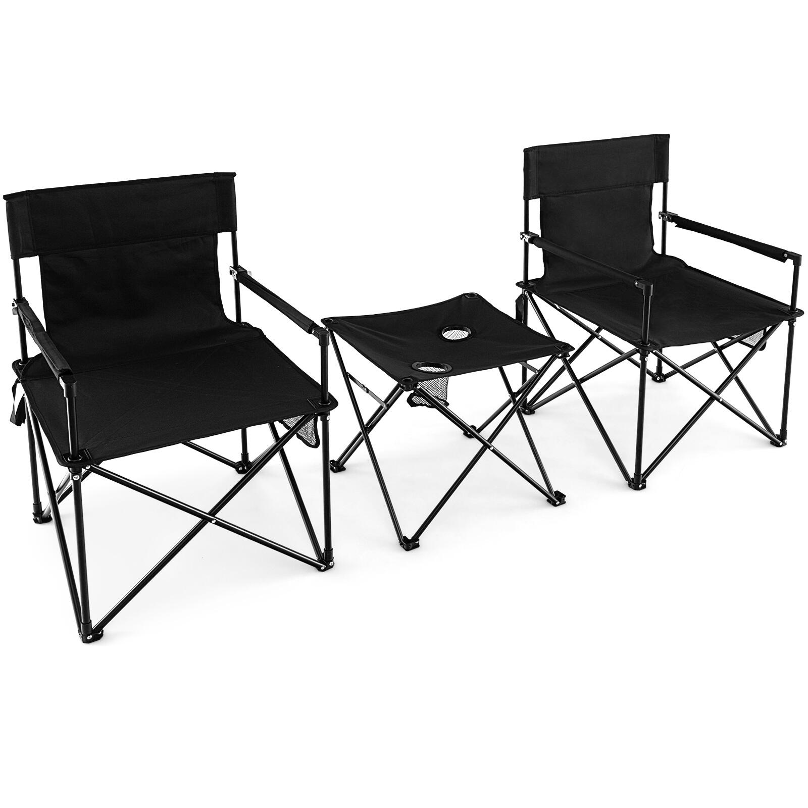 Camping Chairs Table Set Portable Lawn Chair & Side Table w/Bottle Holder