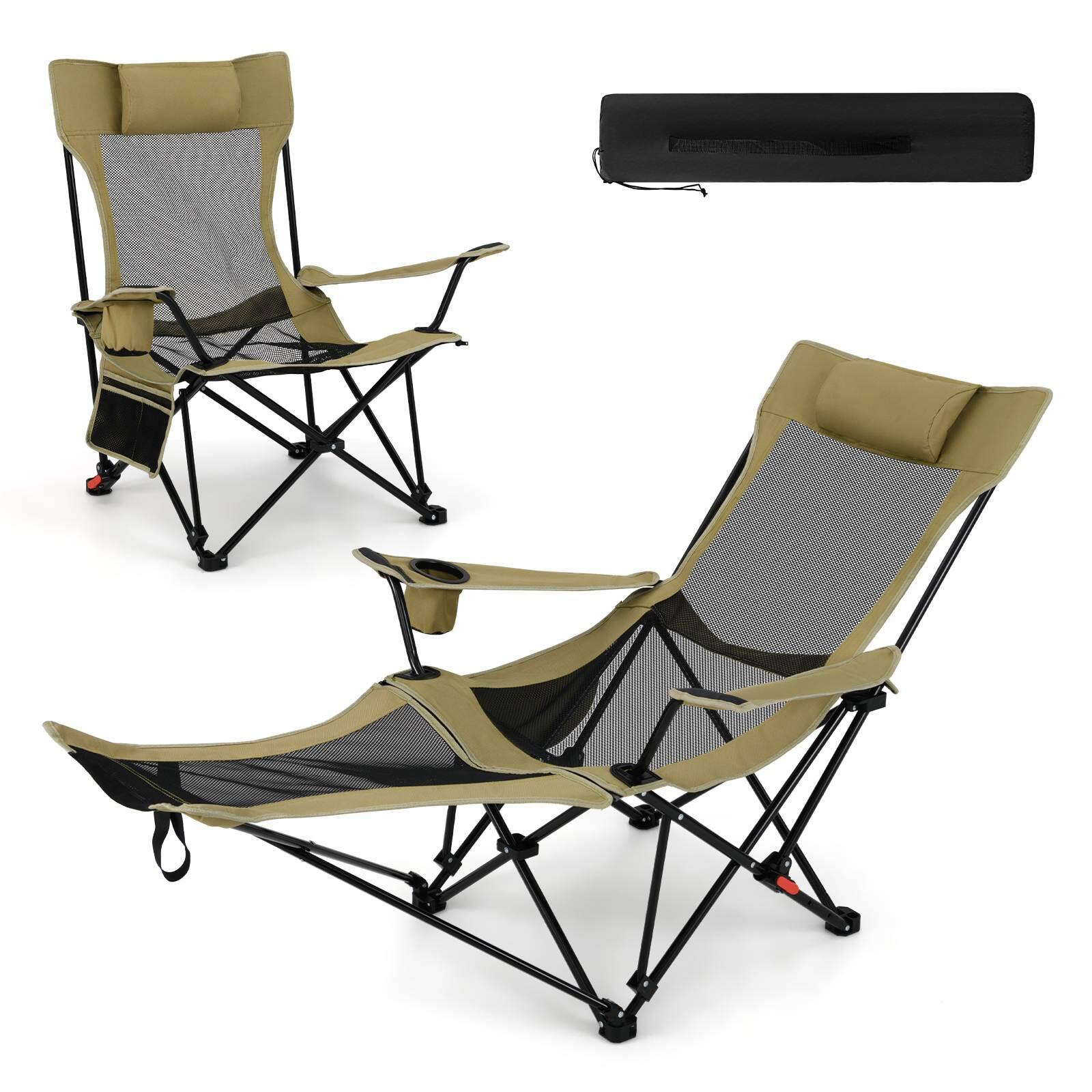 Reclining Camping Lounge Chair w/Removable Footrest
