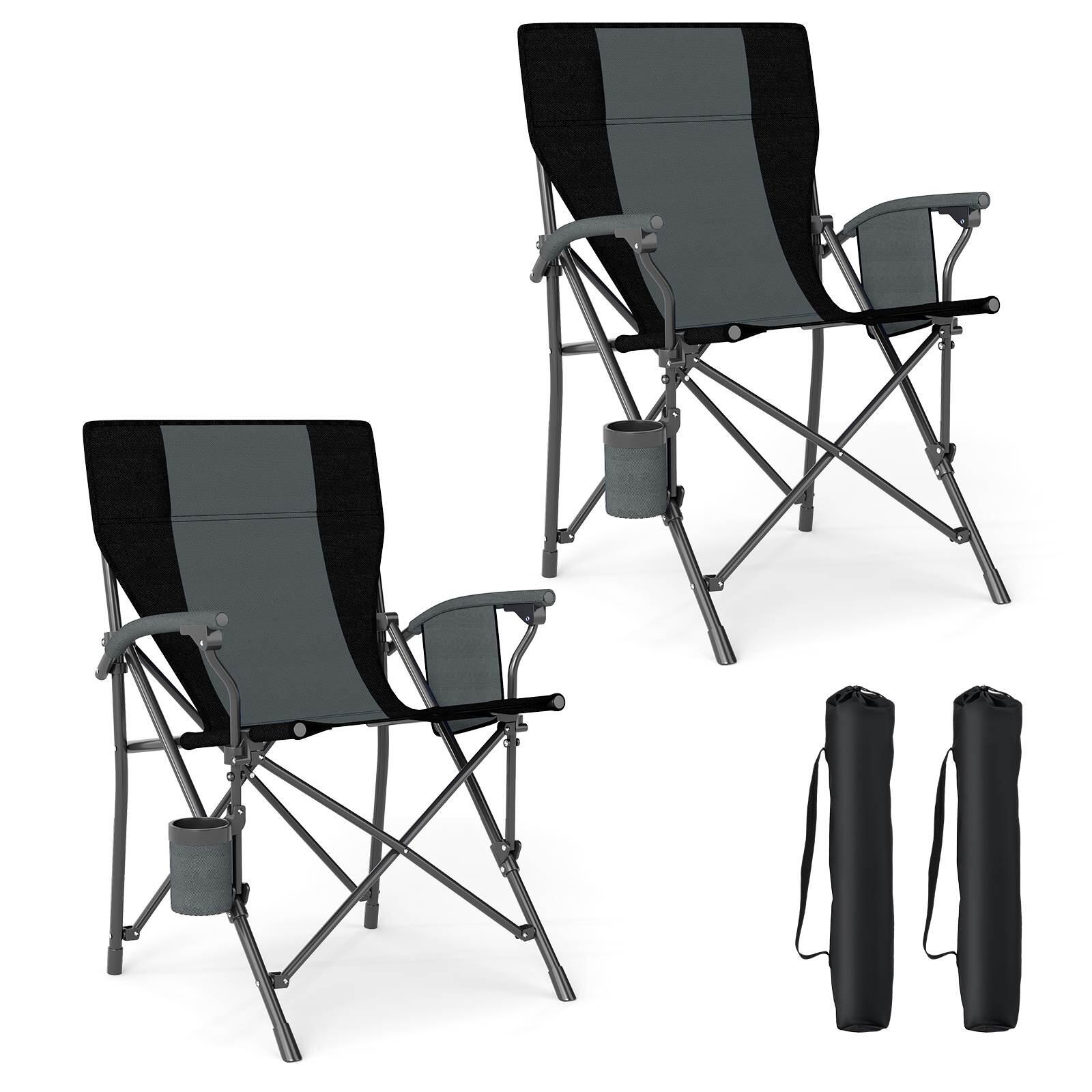 2x Folding Camping Chair Outdoor Oxford Cloth w/Cup Holder