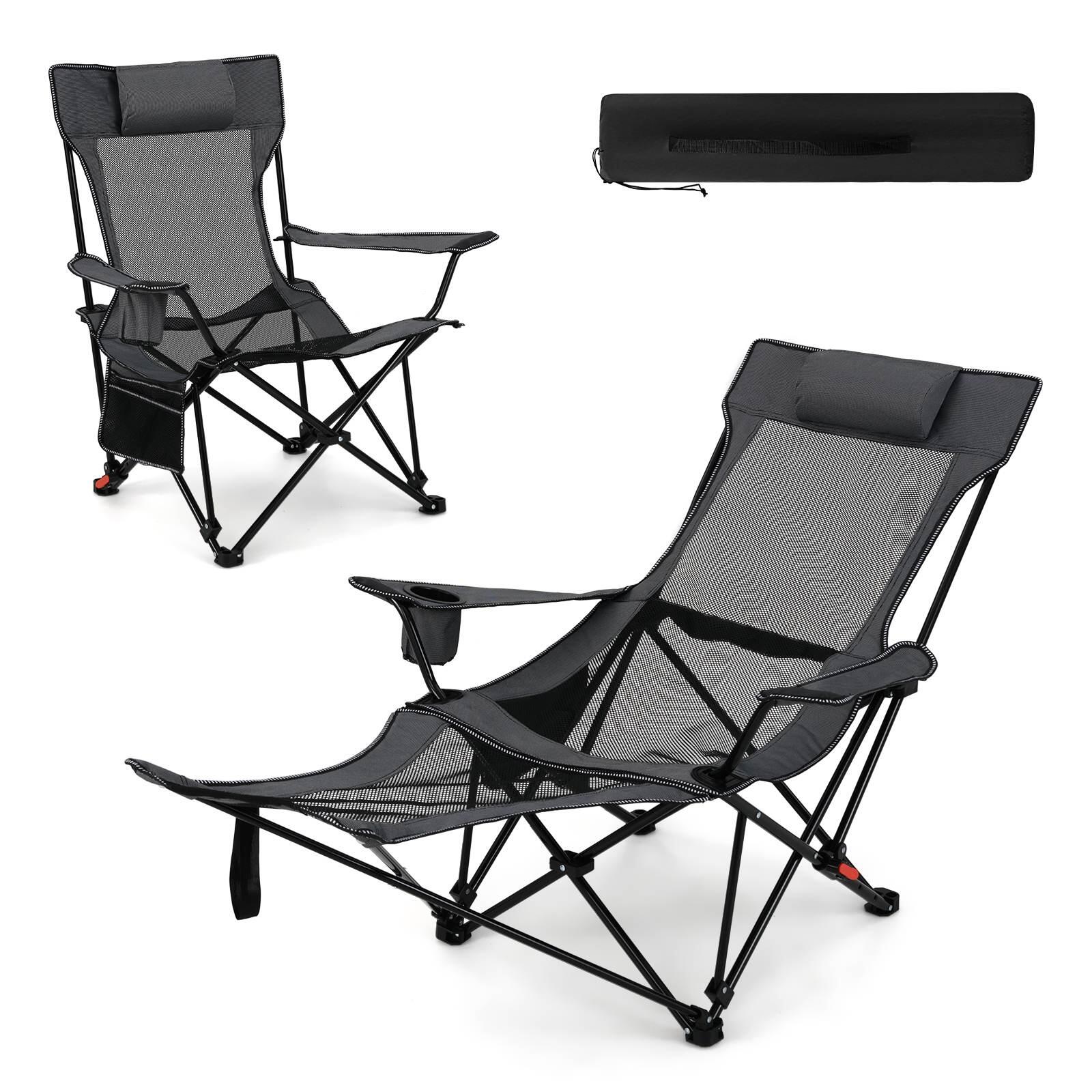 Reclining Folding Mesh Lounge Chair w/Removable Footrest